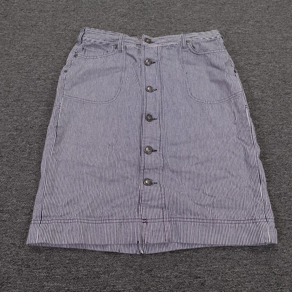Patagonia Skirt Womens 6 Blue Stripe Denim Button Front Knee Length Pockets